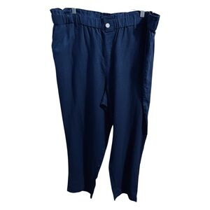 G by Giuliana Black Label Womens Linen Blend Pull On Pants Elastic Waist Blue 1X